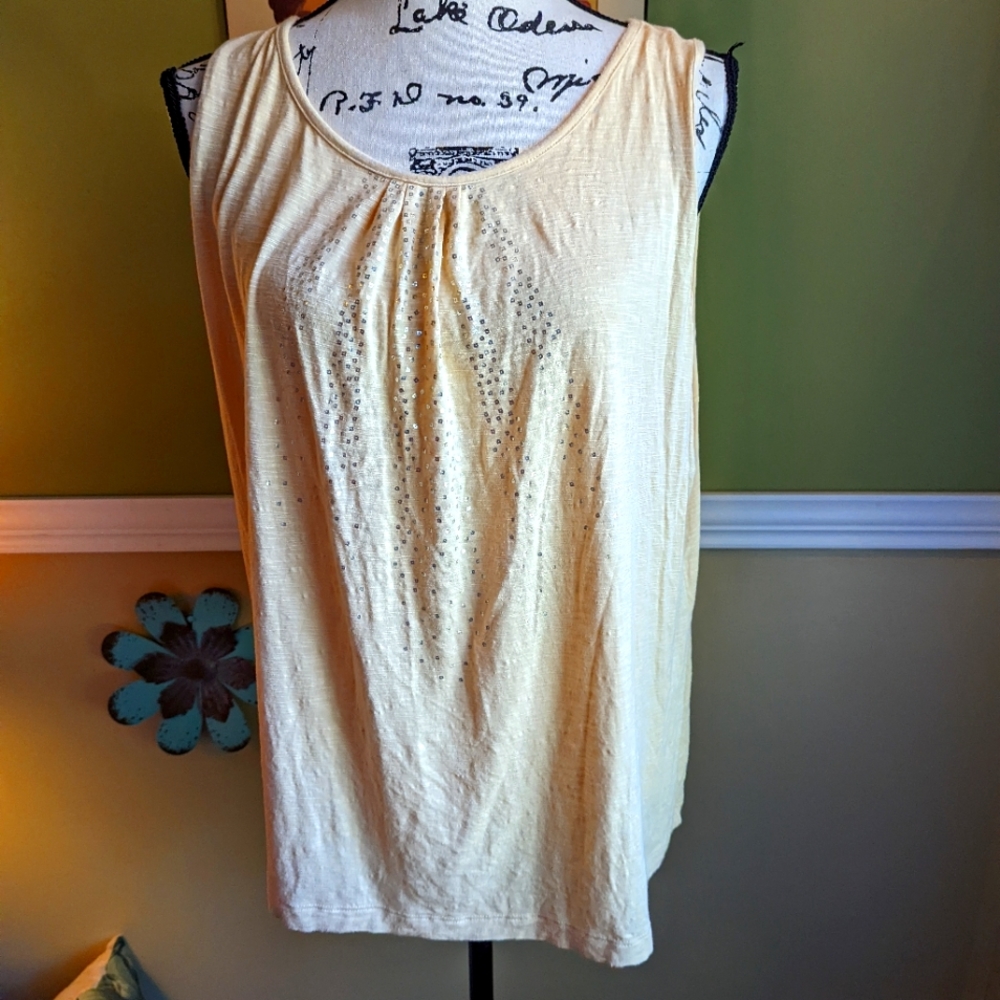 Sleeveless Embellished Cream Tank Top - Women's Casual Layering Tee